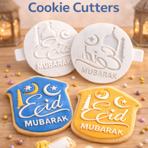 Round Eid Mubarak Cookie Stamp – Mosque & Crescent Fondant Embosser