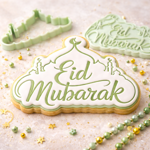 Eid Mubarak Script Cookie Cutter & Stamp – Mosque Outline Design