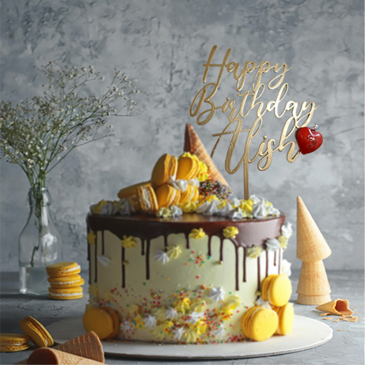 Happy Birthday Wish Cake Topper – Elegant Script