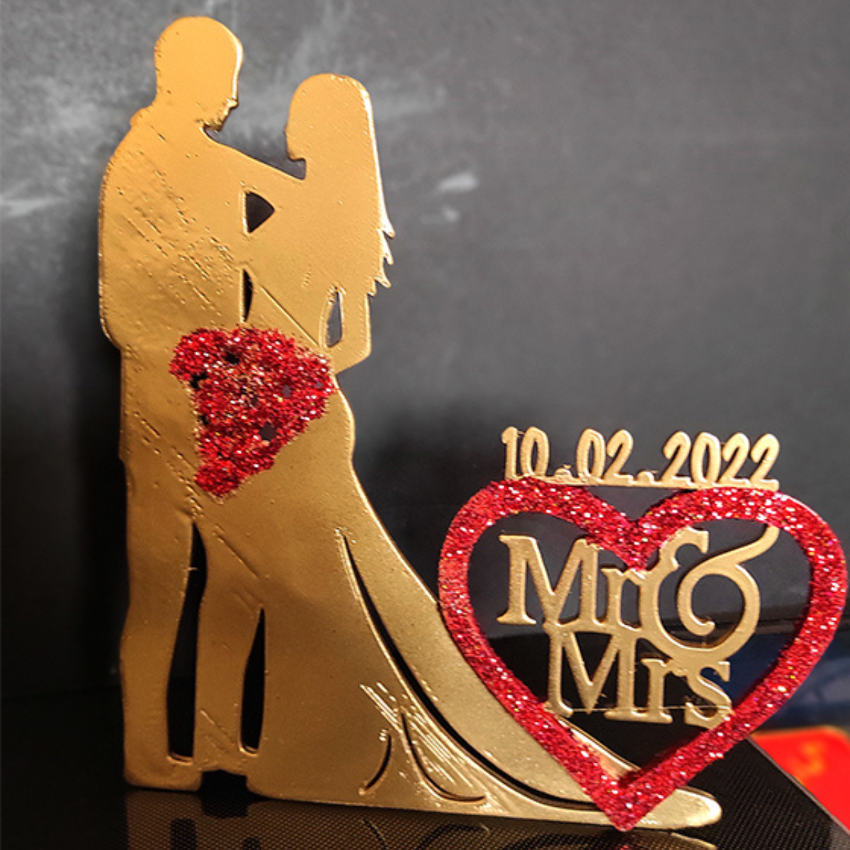 Mr & Mrs Wedding Cake Topper with Date – Romantic Bride & Groom - Image 2