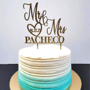 Personalized Mr & Mrs Wedding Cake Topper with Date & Surname