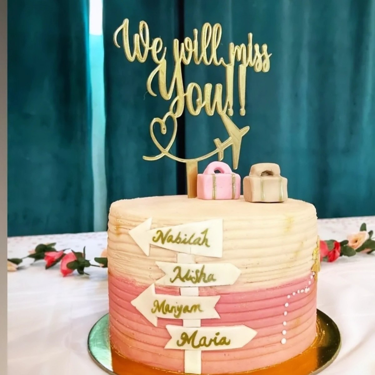 “We Will Miss You” Farewell Cake Topper – Travel Theme