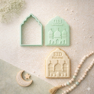 Eid Mubarak Mosque Cookie Cutter & Embosser – Islamic Arch Dome Design