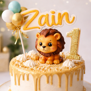 Cute Baby Lion 3D Cake Topper 🦁 | Personalized Birthday Cake Decoration | Kids Party Theme